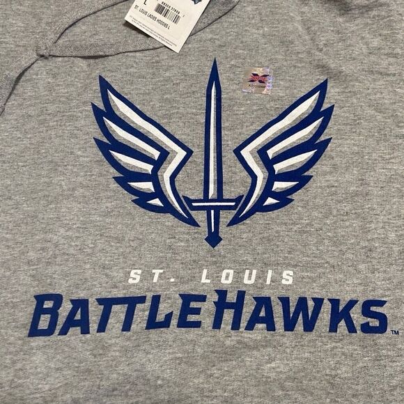 NWT XFL UFL St Louis Battlehawks Logo Ladies Gray Pullover Hoodie Ladies Large - Picture 3 of 11